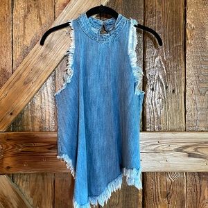 Denim sleeveless open back top (small)
